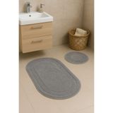 HOMEMOME Pamuklu Oval Banyo Paspası 2'li Takım Gri 60*100 & 50*60