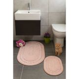 HOMEMOME Pamuklu Oval Banyo Paspası 2'li Takım Pudra 60*100 & 50*60