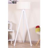 Home&More 3 Ayaklı Dekoratif Lambader Tripod Yuvarlak Krem Başlık Beyaz Ayak