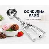 Homeneeds **paslanmaz Çelik Yaylı Dondurma Kaşığı | Dondurma Topu Yapıcı, Kurabiye Hamuru ve Meyve Topu Servis Kaşığı** - Gümüş - Metalik