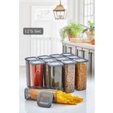 HOMENIVA 12x1.75 lt Antrasit Büyük Boy Kare Erzak Saklama Kabı