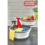 HOMENIVA 2 Adet Yuvarlak Katlanabilir Badya Set – 2 Boy Katlanır Leğen 9L – 5L