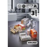 HOMENIVA 3’lü Midi Şeffaf Buzdolabı Ve Dolap Içi Organizeri - Kırılmaz Ultra Sağlam Düzenleyici Kutu