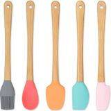 HOMENIVA 5 Parça Mini Silikon Spatula Kaşık Fırça Seti - High Quality - Bambu Saplı
