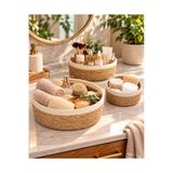 HOMENIVA Naturel Beyaz Şeritli 3 Boy Hasır Sepet Banyo Organizer