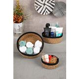 HOMENIVA Naturel Siyah Şeritli 3 Boy Hasır Sepet Banyo Organizer