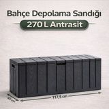 Homenter Bahçe Depolama Sandığı 270 L | Kilit Yuvalı | Dış Mekan Uyumlu | Antrasit