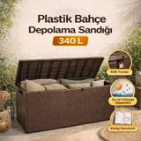 Homenter Bahçe Depolama Sandığı 340 L | Kilit Yuvalı | Iç & Dış Mekan - Kahverengi