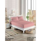 Homenup 90X190 Tek Kişilik Yatak Koruyucu Alez Seti %100 Pamuk Kapitoneli Fitted Pembe - 90 x 190 cm