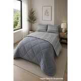 Homenup Renkli Desenli Çift Kişilik Yorgan Peluş Çift Taraflı Yastık Kılıflı (Çarşafsız) - 195 x 215 cm - Antrasit - Gri