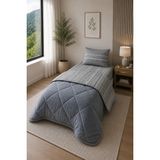 Homenup Renkli Desenli Tek Kişilik Yorgan Peluş Çift Taraflı Yastık Kılıflı (Çarşafsız) - 155 x 215 cm - Antrasit - Gri