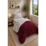 Homenup Renkli Desenli Tek Kişilik Yorgan Peluş Çift Taraflı Yastık Kılıflı (Çarşafsız) - 155 x 215 cm - Bordo Çiçekli