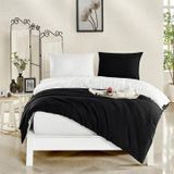 HOMENUP Tek Kişilik Battal Boy,Çift Kişilik Nevresim Takımı (Lastikli Çarşaf+Yastık Kılıfı+Yorgan Kılıfı) Çift Yönlü Pamuk-Polyester 90x190 100x200 120x200 160x200 180x200 200x200 (Beyaz-Siyah, 180x200)