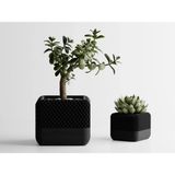 Homepod Square Dekoratif Saksı - Siyah Işlemeli Modern Bitki Saksısı 12 cm - 140x140x120mm