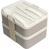 Homer Sızdırmaz 2 Katlı Yemek Kutusu Gri Beslenme Çantası Seti Kaşık Çatallı Lunch Box 1.2 Lt