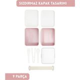 Homer Sızdırmaz 2 Katlı Yemek Kutusu Pembe Beslenme Çantası Seti Kaşık Çatallı Lunch Box 1.2 Lt