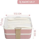 Homer Sızdırmaz 2 Katlı Yemek Kutusu Pembe Beslenme Çantası Seti Kaşık Çatallı Lunch Box 1.8 Lt