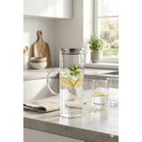 Homerest 1200 ml Borosilikat Isıya Dayanıklı Cam Sürahi Metal Kapaklı Modern Su Karafı 23 cm x 9 cm - Şeffaf - 1,2 lt