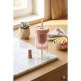Homerest 750 ml Pembe Süzgeçli Pipetli Cam Matara Motivasyonel Su Şişesi Tasarımlı Isıya Dayanıklı Bardak