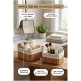 Homerest Doğal Bambu 2li Banyo Düzenleyici Sepet Seti - Keten Astarlı El Yapımı Makyaj ve Eşya Organizer Kutu