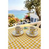 Homerest Türk Kahvesi Fincanı 2 Kişilik Limon Desenli Beyaz Sarı Çeyizlik Hediyelik Espresso Sunum Takımı