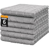 HOMERHYME El Havluları, 6'lı Paket 25''* 15'' Gri Mikrofiber Banyo Mutfak için El Havluları, Çok Amaçlı Hızlı Kuruyan Tüy Bırakmayan Yumuşak Emici Damalı Keseler Banyo Havlusu Seyahat Spor Salonu Otel