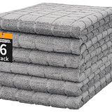HOMERHYME El Havluları, 6'lı Paket 25''* 15'' Gri Mikrofiber Banyo Mutfak için El Havluları, Çok Amaçlı Hızlı Kuruyan Tüy Bırakmayan Yumuşak Emici Damalı Keseler Banyo Havlusu Seyahat Spor Salonu Otel