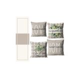 HOMESSA Bej Tonlu Floral ve Yazı Desenli Runner ve 4’lü Kırlent Seti