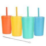 Homestockplus 【4'lü Set】 Kapaklı ve Pipetli Yeniden Kullanılabilir Buğday Hasırı Bardakları, 10 Oz Çiplere Dayanıklı Bardaklar -Bulaşık Makinesinde Yıkanabilir E-Co Dostu Küçük Su Bardakları Süt, İçecekler,