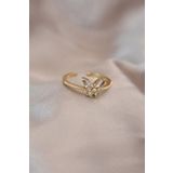 HomeStore Ayarlamalı Altın Renk Metal Zirkon Taş ve Kristal Taşlı Kelebek Model Yüzük