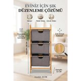 HomeTarz 3 Katlı Çekmeceli Bambu Çamaşır Sepeti Banyo Mutfak Düzenleyici Dolap 44x32x96