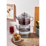 Hometarz Borosilikat Cam Çaydanlık Seti - Sade Çaydanlık Takımı - Orta Boy - Ateşe Dayanıklı - Füme - 2850 ML