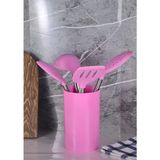 Hometarz Metal Saplı Mutfak Seti Standlı Kepçe Kevgir Kaşık Set Pembe