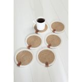 Homever Hasır Bardak Altlığı 6 Adet 13cm - Beyaz Şeritli Jüt Halat Mum Altlığı Kahve Sunum Seti Kupa Altlığı