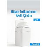 Homevix Td Home Sensörlü Çöp Kovası 12 Litre | Beyaz | Kızılötesi Sensörlü Otomatik Kapak | Sessiz, Antibakteriyel - 10*32