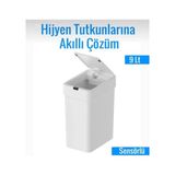 Homevix TD Sensörlü Çöp Kovası 9 Litre | Beyaz | Kızılötesi Sensörlü Otomatik Kapak | Sessiz & Antibakteriyel | - 22*15