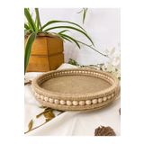 homeyandlovey Ahşap Küçük Boncuklu Hasır Doğal Rafya/jüt Tepsi, Dekoratif Tepsi, Banyo, Ev, Dekor Tepsi