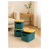 HOMİNG Homing 3lü Set Yeşil Kapaklı Takı Makyaj Banyo Organizer Kutu 6.2 Lt