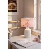 HOMİNG Kumaş Baskılı Pembe Balerin Kalpli Kız Çocuk Odası Abajur Ayd-3047
