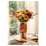 HOMİNG Sienna Sonbahar Dekoratif Ağaç Motifli Seramik Saksı 24 cm