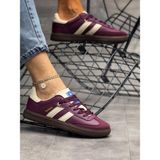 Homiro Spor Sneaker Ayakkabı Bordo-Bej Suni Deri Düz Tabanlı Rahat Kullanım