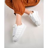 Homiro Unisex Klasik Bağcıklı Ortopedik Spor Sneaker Ayakkabı Beyaz Düz Taban Kadın Kullanıma Uygun