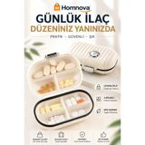 Homnova Taşınabilir İlaç Kutusu Günlük Hap ve Vitamin Saklama Kutusu 4 Bölmeli Güvenli Kilitli Seyahat Organizer BPA Free