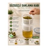 Homsen 1,5 Litre Süzgeçli Saklama Kabı Çıkarılabilir Sepetli Kilitli Kapak Zeytin Turşu Saklama Kutusu