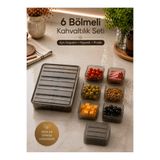 Homsen 6 + 1 Antrasit Bölmeli Kapaklı Kahvaltılık Seti Peynir Zeytin Şarküteri Saklama Kabı Sunum Organizer Seti