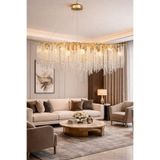 HOMSİ 120*60 cm serip masa üstü kristal taşlı gold kaplamalı avize
