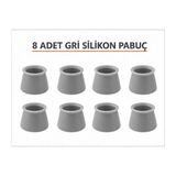Homvira🪑 8 Adet Gri Silikon Sandalye Ayağı Koruyucu Pabuç | Kaymaz, Sessiz, Zemin Çizmez Sandalye, Koltuk Pabucu