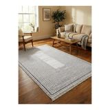 Homz Çerçeve Gri Modern Desen Bohem Pamuk Kilim Çift Taraflı | Kendinden Saçaklı • Doğal Dokuma