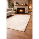 Homz Tavşan Tüyü Peluş Halı Kaymaz Taban Yumuşak Dokulu Salon Yatak Odası Halısı DÜZ Bej - Krem - 100 x 150 cm