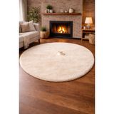Homz Tavşan Tüyü Peluş Halı Kaymaz Taban Yumuşak Dokulu Salon Yatak Odası Halısı Yuvarlak Bej - Krem - 75 x 75 cm